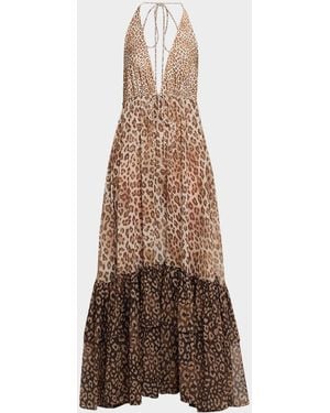 Ramy Brook Milena Colorblocked Leopard Maxi Dress - Natural