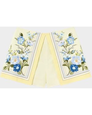 Self-Portrait Floral Linen Shorts - Metallic