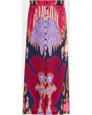 Figue Bastien Ikat-Print Button-Front Midi Skirt - Red