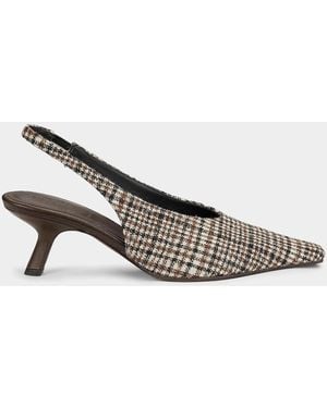 Brunello Cucinelli Houndstooth Alpaca-Blend Slingback Pumps - Metallic
