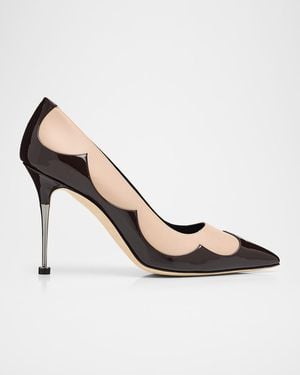 Manolo Blahnik 105Mm Atena Scalloped Leather Pumps - Metallic