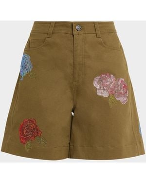 Cinq À Sept Betsy Heatset Roses Cargo Shorts - Green