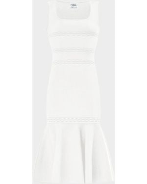 Hervé Léger The Camille Sleeveless Flounce Knit Midi Dress - White