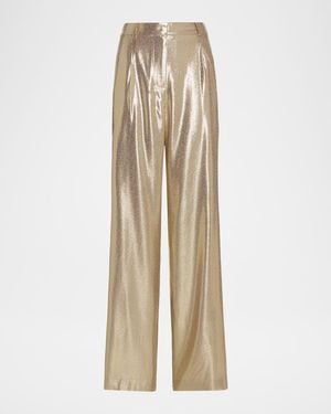 Ramy Brook Izzy Silk Lame Wide-Leg Pants - Natural