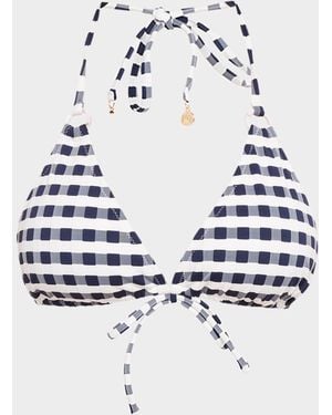 MILLY Cottage Jacquard Gingham Bikini Top - Blue