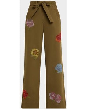 Cinq À Sept Wide-Leg Heatset Roses Pants - Green
