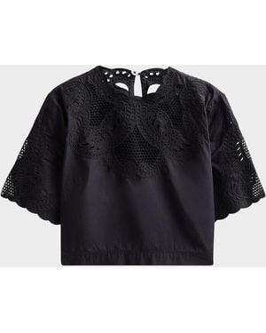 Veronica Beard Errol Eyelet Cotton Crop Top - Blue