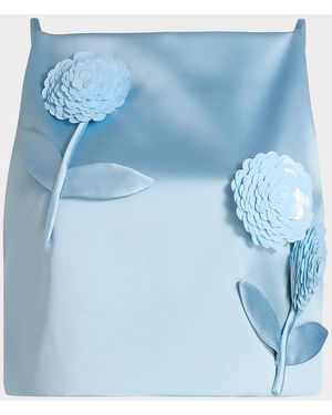 Self-Portrait Satin 3D Sequined Flower Top - Blue