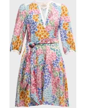 Johnny Was Astrid Floral-Print Blouson-Sleeve Mini Dress - White