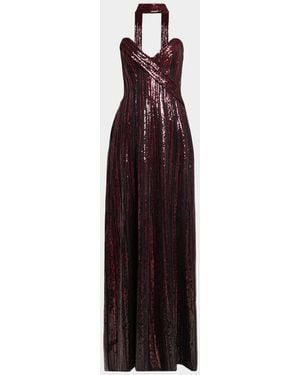 Elie Saab Sequined Sweetheart Strapless Scarf Gown - Purple