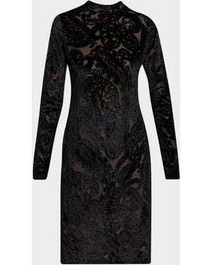 Etro Paisley Velvet Burnout Long-Sleeve Dress - Black