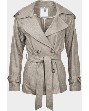 Gorski Cropped Wool Belted Trench Coat - Multicolor