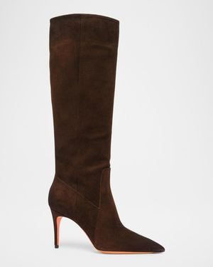 Santoni Viola 85Mm Suede Knee-High Stiletto Boots - Brown