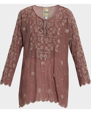 Johnny Was Zolin Floral-Embroidered Cupro Tunic