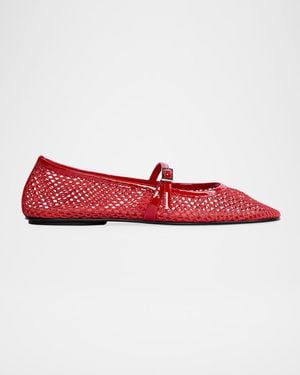 Black Suede Studio Mika Net Mary Jane Ballerina Flats - Red
