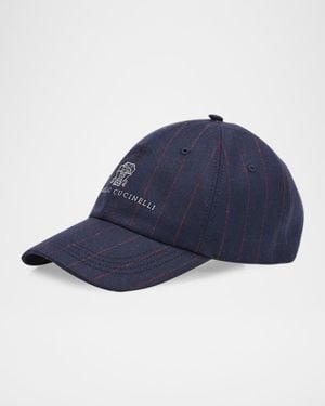 Brunello Cucinelli Apos;S Logo Pinstripe Virgin Wool Baseball Cap - Blue