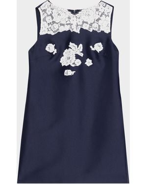 Self-Portrait Taffeta Lace Mini Shift Dress - Blue
