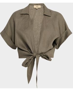 JBQ Chiara Tie-Front Linen Top - Natural