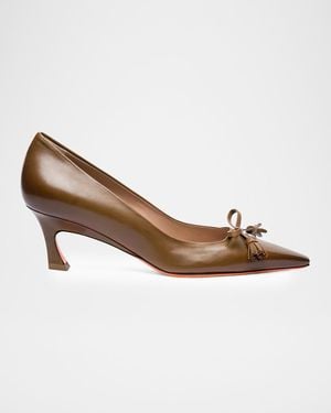 Santoni 55Mm Leather Bow Pumps - Brown