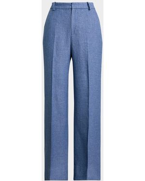 Polo Ralph Lauren Linen-Cotton Twill Wide-Leg Pants - Blue