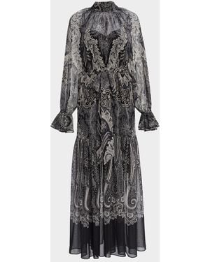 Kobi Halperin Connell Tiered Paisley-Print Maxi Dress - Gray