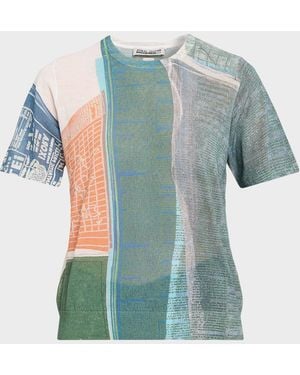 Jason Wu Short-Sleeve Knit Top With "Platter" Artwork By Robert Rauschenberg - Blue