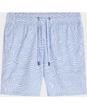 Bugatchi Apos;S Cruz Mid-Length Wave-Print Swim Trunks - Blue