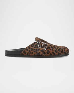 Vince Leon Leopard Calf Hair Clogs - Brown