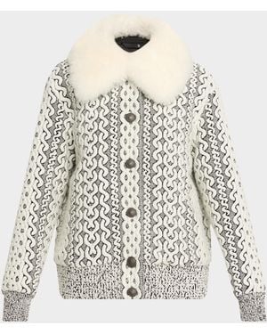 Moncler Beille Bomber Jacket With Detachable Shearling Collar - White