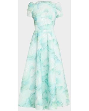HELSI Eleanor Puff-Sleeve Fit & Flare Floral Gown - Blue