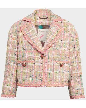Maison Common Check Tweed Single-Breasted Jacket - Pink