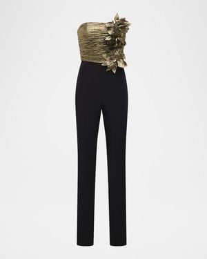 BCBGMAXAZRIA Metallic Lamé Flower Strapless Jumpsuit - Multicolor