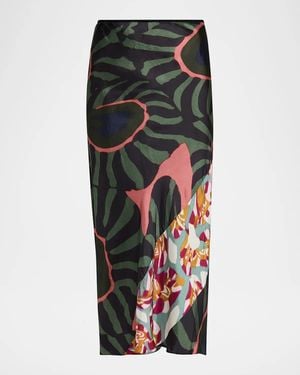 Dries Van Noten Multi-Print Satin Midi Skirt - Black