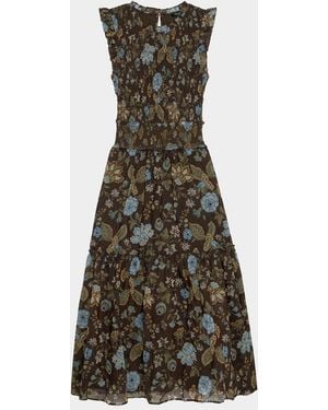 Rails Vivier Shirred Ruffle-Trim Midi Dress - Multicolor