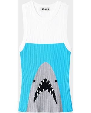 STAUD Malia Ribbed Tank Top - Blue