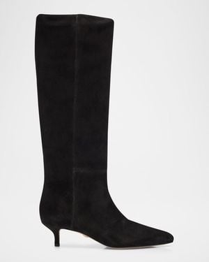 Veronica Beard Lisa Suede Kitten-Heel Knee Boots - Black