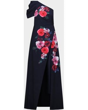 Kay Unger Feyre Floral One-Shoulder Jumpsuit - Blue