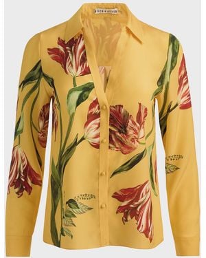 Alice + Olivia Eloise Button-Front Blouse - Yellow