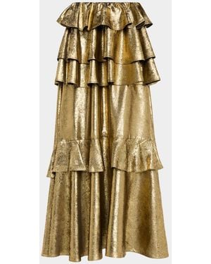 AKNVAS Vilhelmine Metallic Tiered Maxi Skirt