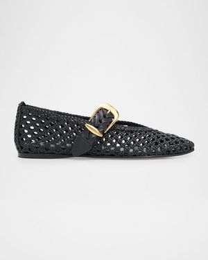 Zimmermann Alchemy Woven Leather Ballerina Flats - Black
