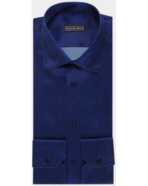 Stefano Ricci Textured-Print Silk Sport Shirt - Blue