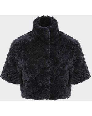 Gorski Rose Printed Select Lamb Shearling Bolero Jacket - Black