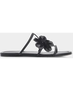 Zimmermann Belara Flower-Appliqué Leather Sandals - Black