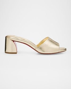 Christian Louboutin 55Mm Jane Metallic Nappa Leather Mules - Natural