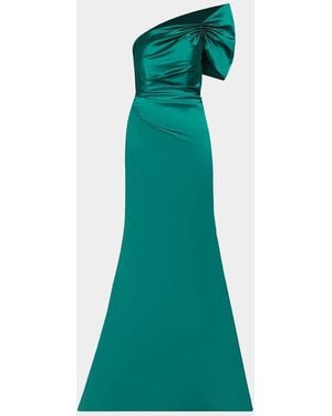 Teri Jon One Shoulder Ruched Taffeta Gown - Green