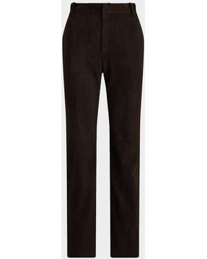Ralph Lauren Keegan Lamb-Suede Straight-Leg Pants - Black