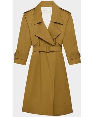 Another Tomorrow Belted Soft Long Trench Coat - Green