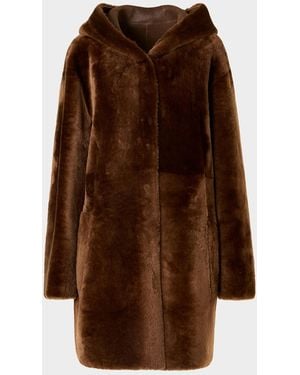 Akris Punto Hooded Shearling Oversized Coat - Brown