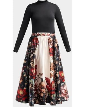 Alice + Olivia Chara Turtleneck Floral Flare Skirt Midi Dress - Multicolor
