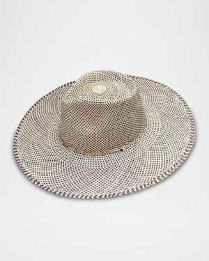 Van Palma Austin Straw Fedora W/ Paper Clip Chain - Gray